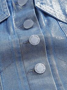 SHEIN EZwear Plus Size Denim Top With Button Detail, Strapless Design - Silver - View 3