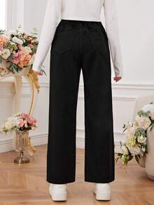 Teen Girls' Cartoon Print Ripped Straight Leg Jeans - Black - View 2