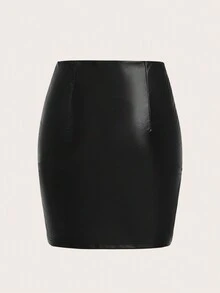 SHEIN ICON 女式星星圖案pu皮裙 - 黑色 - 查看 2