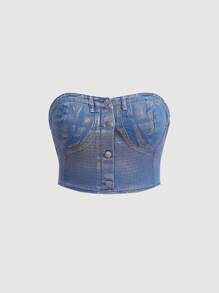 SHEIN MOD Plus Size Women'S Denim Vest With Button Front And Lapel - Gold - View 1