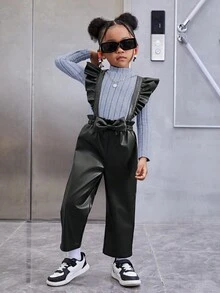 Cô gái Thành thị Thanh lịch Màu thuần Đứng cổ áo Tay áo dài Hơn Màu thuần Ruffled Quần yếm Áo liền quần - Màu xanh lam - Xem 5