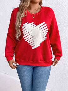 SHEIN LUNE Áo thun tay lỡ in hình trái tim cỡ lớn dành cho nữ, Valentine - Đỏ - Xem 5