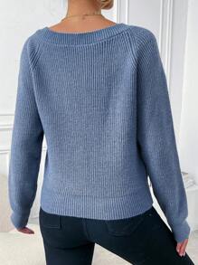 SHEIN LUNE Suéter Cruzado Con Detalle De Botones De Color Liso - Verde - Ver 2