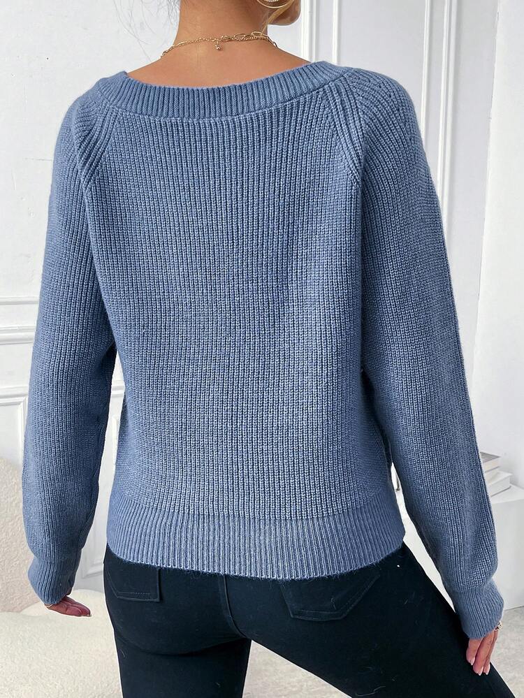 Solid Color Button Detail Wrap Knit Pullover Fall Winter Sweater