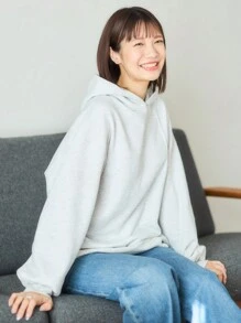 FRIFUL 女式純色落肩連帽衫 - 淺灰色 - 查看 4