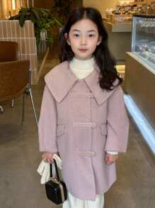 小女孩韩版时尚翻领冬装外套，新款加厚保暖中长款针织外套 - 粉色 - 查看 6