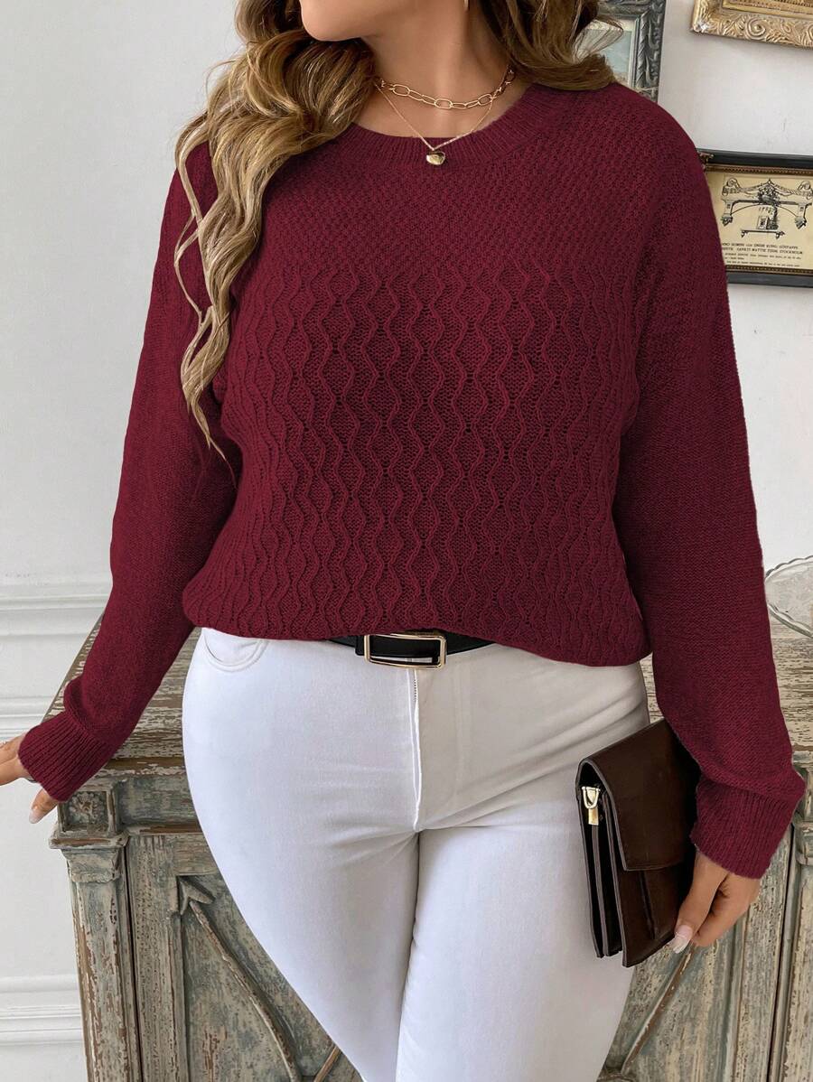 SHEIN LUNE Kích thước lớn Của phụ nữ Màu thuần Áo chui đầu Áo len - Màu Đỏ Sâu - Xem 1