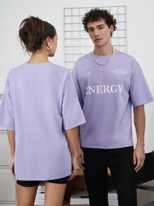 SWAVVY 1 Miếng Lỏng lẻo Dệt kim Giải trí In Áo thun - Màu tím - Xem 2