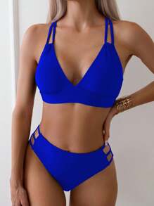 Swim Basics Conjunto De Bikini De Baño Liso Con Detalle De Puntilla Calada