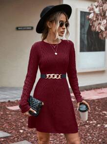 SHEIN Clasi Xoắn Dan Đầm Áo len Không có thắt lưng - Màu Đỏ Sâu - Xem 4