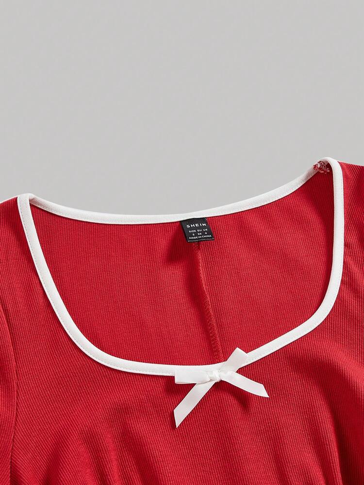 Women'S Contrast Lace Bow Decorated Dress