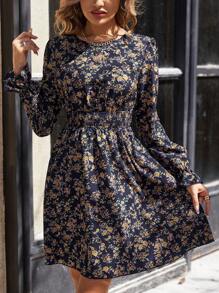 SHEIN Clasi In hoa Eo Buộc Đầm - Màu xanh hải quân - Xem 3