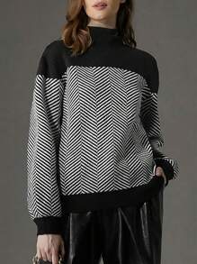EMERY ROSE Women's Stand Collar Herringbone Pullover Sweater