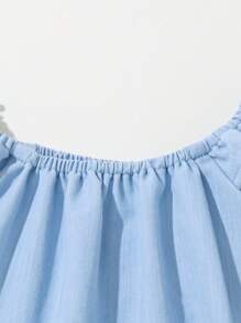 SHEIN Newborn Baby Girl Summer Casual Round Neck Blouse With Fish Pattern And Ruffle Trim - Blue - View 6