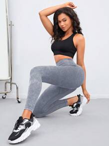 SHEIN Yoga Basic Cao eo Mờ Yoga Nén Xà cạp - Xám - Xem 1