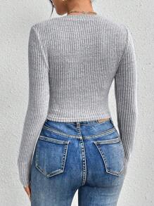 SHEIN Essnce Của phụ nữ Màu thuần Xếp li Áo thun - Màu Xám nhạt - Xem 2