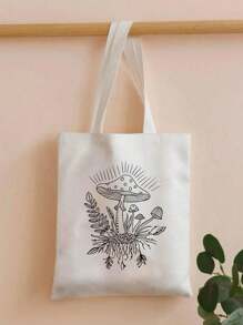Tatiana Trad Art Bolsa Tote De Compras De Lona Con Patrón De Estampado De Hongos - Blanco - Ver 1