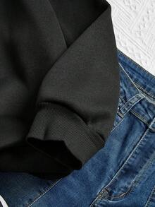 SHEIN LUNE Plus Letter Graphic Drop Shoulder Sweatshirt - Black - View 4