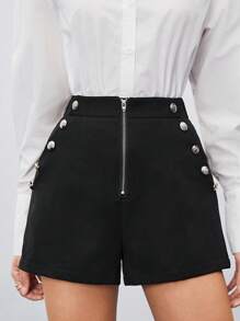 BizChic 女裝鈕扣細節拉鍊前短褲 - 黑色 - 查看 3