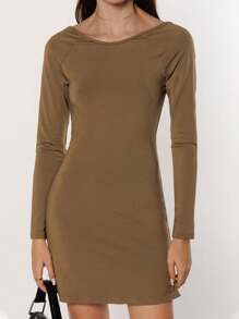 SHEIN Essnce Valentine's Day Date Wear Backless Knitted Bodycon Dress - Khaki - View 5