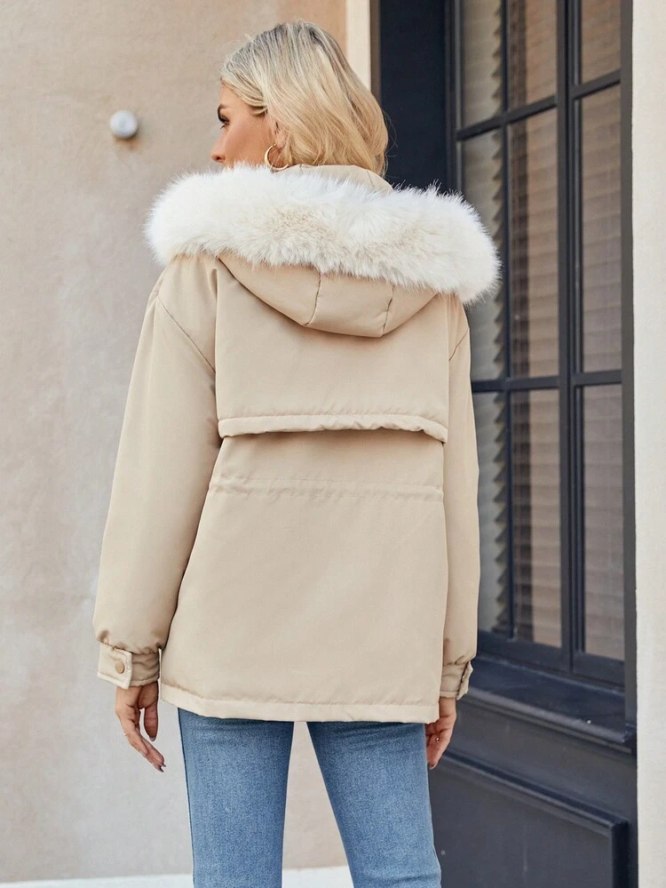 Women's Patchwork Drawstring Waist Padded Padded Coat Clothes Winter Fall Cloth For Women