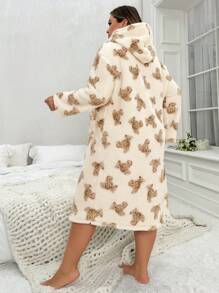 Plus Size Cartoon Teddy Bear Pattern Furry Robe - Beige - View 2