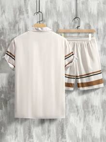 Manfinity Homme Men's Color-Block Striped Two-Piece Outfit , Vintage , Graphic , Office , Husband , Colorful