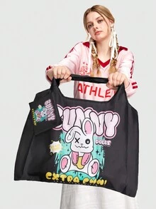 ROMWE Kawaii Hoạt hình Hình ảnh con thỏ &  chữ cái Túi mua sắm - Nhiều màu - Xem 6