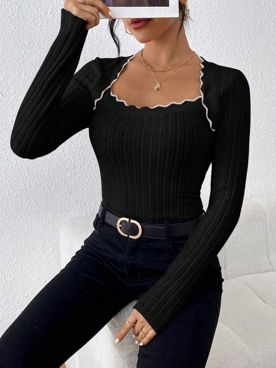 SHEIN Frenchy Women's Colorblock Ribbed Bodysuit