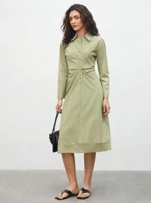 BizChic Long Sleeve Shirt Dress - Green - View 8