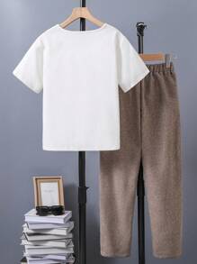 SHEIN Tween Boy Round Neck T-Shirt And Long Pants Casual Two Piece Set - Multicolor - View 2