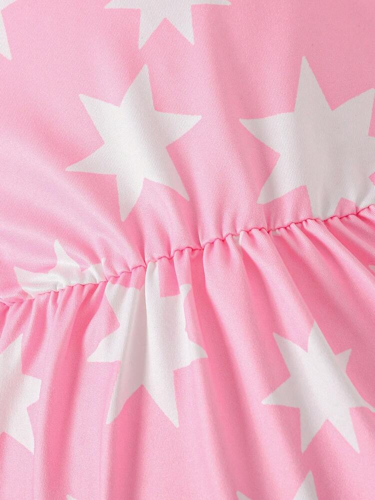 Baby Girls' Pink Star Pattern Printed Bodysuit For Everyday Casual Wear In Autumn And Winter