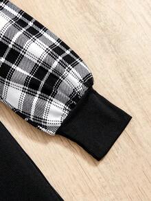 SHEIN Girls' Plaid Long Sleeve Dress - Black - View 4