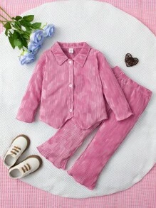 SHEIN Baby Girl Long Sleeve Shirt And Flared Pants Set