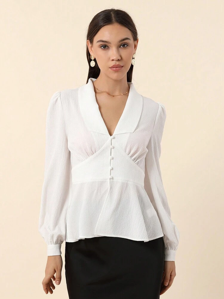 Women'S Ruffle Hem Shirt With Collar