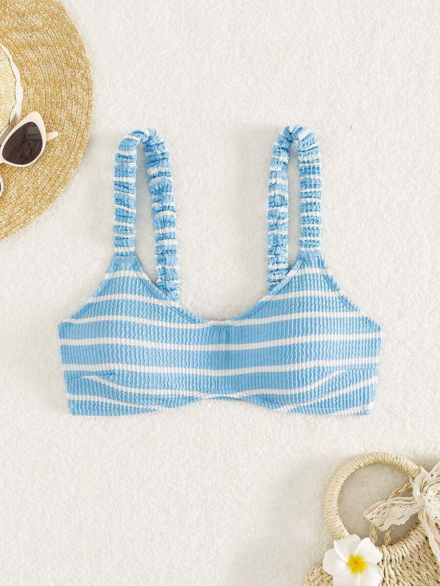 Swim Mod 女士條紋比基尼上衣 - 藍白色 - 查看 1