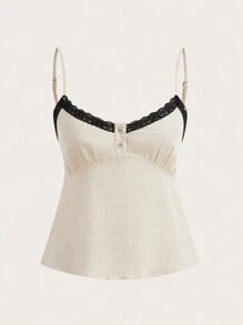 COSMINA Women's Lace Patchwork Cami White Top - Apricot - View 1