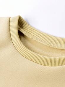 嬰兒女童豹紋心形圖案毛衣和褲子套裝,圓領設計 - 卡其色 - 查看 3