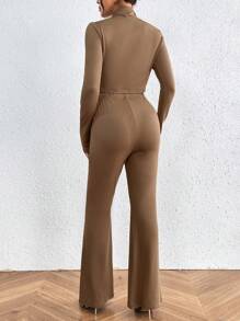 SHEIN Privé Conjunto De Top De Cuello Alto Y Pantalones Acampanados Con Diseño Asimétrico - Albaricoque - Ver 4