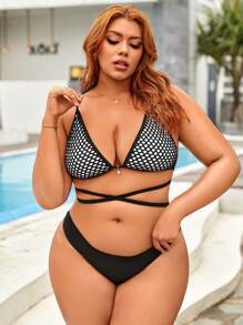 Swim SXY Summer Plus Size Criss-Cross Strap Bikini Top - Multicolor - View 3