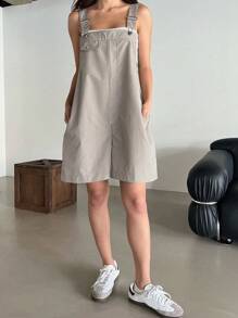 DAZY Solid Slant Pocket Overall Romper Without Tube Top - Grey - View 3