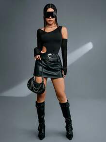 SHEINNeu Bodysuit Sólido Con Detalles De Recorte Calado