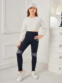 Girls' Sparkly Glitter & Printed Patchwork Leggings - Blue - View 3