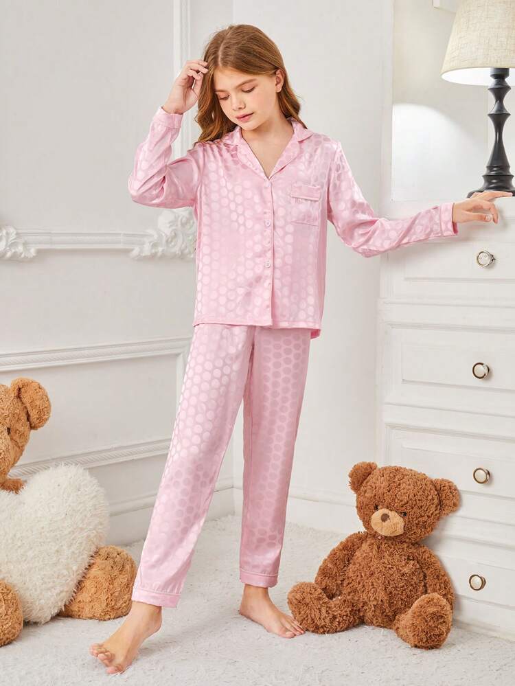 Tween Girls' Polka Dot Printed Satin Home Clothing Set