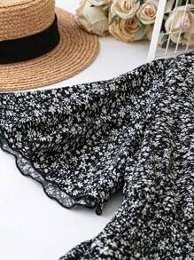 SHEIN LUNE Của phụ nữ Kích thước lớn Hoa In Ruffled Tay áo Đầm - màu đen - Xem 5