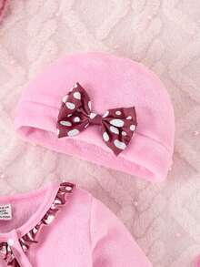 Infant Girls' Autumn Winter Letter Embroidery Jumpsuit With Hat - Pink - View 4