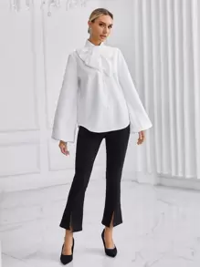 SHEIN Privé Trắng TIE-NECK Tay áo lồng đèn Chic Áo sơ mi - trắng - Xem 5