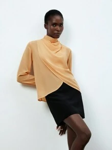 Aveloria Modichic Women's Solid Color Stand Collar Wrap-Around Shirt Fall Cloth For Women - Orange - View 4