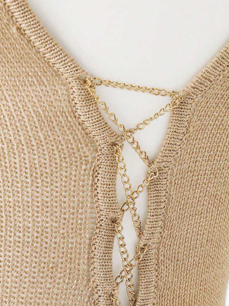 High Neck Chain Lace Up Sweater Dress