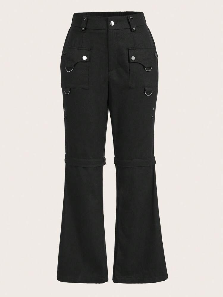 Women's Cargo Metal Button Decorated Flared Pants